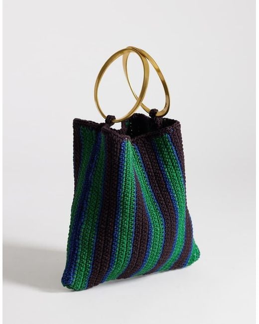 TOPSHOP Green Carlie Metal Handle Crochet Bag
