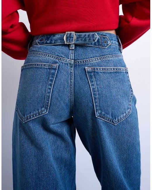 TOPSHOP Red Cinch Low Rise Relaxed Jeans