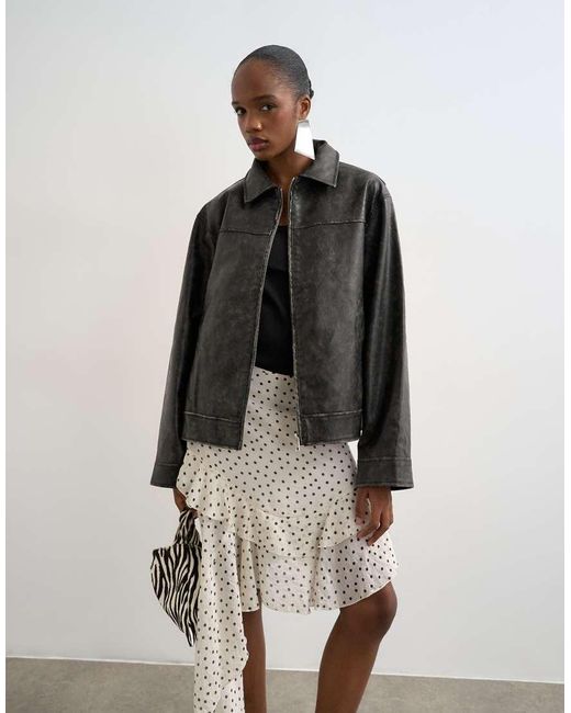 TOPSHOP Blue Pu Zip Through Jacket