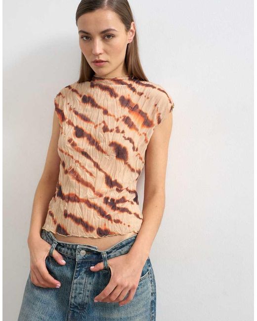 TOPSHOP Multicolor Mesh Crinkle Fitted Tee