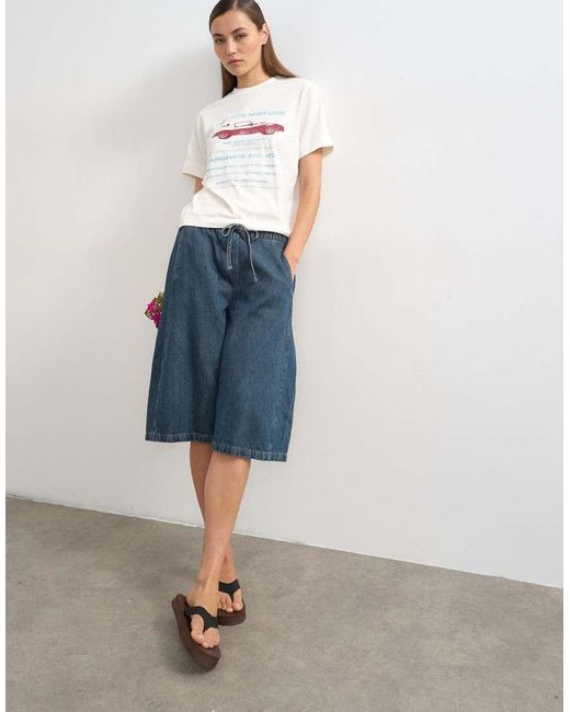 TOPSHOP Blue Denim Pull On Barrel Short