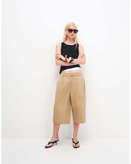TOPSHOP Natural Longline Bermuda Cargo Shorts