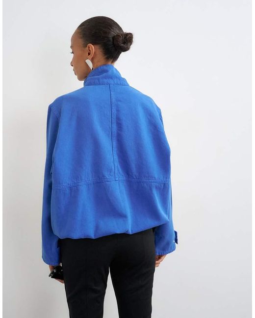 TOPSHOP Blue Denim Funnel Neck Bubble Hem Top