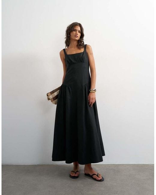 TOPSHOP Black Dropped Waist Maxi Dress