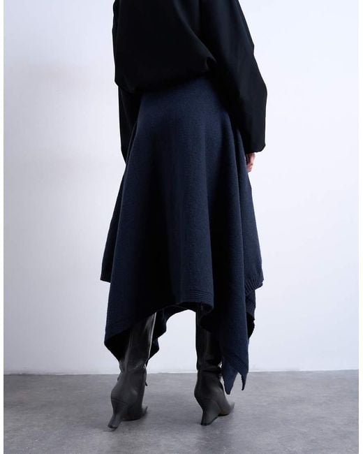 TOPSHOP Blue Knitted Draped Skirt