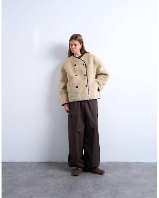 TOPSHOP Natural Ovoid Short Shearling Double Breasted Jacket