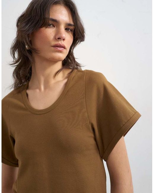 TOPSHOP Brown Scoop Neck Sculpted T-shirt