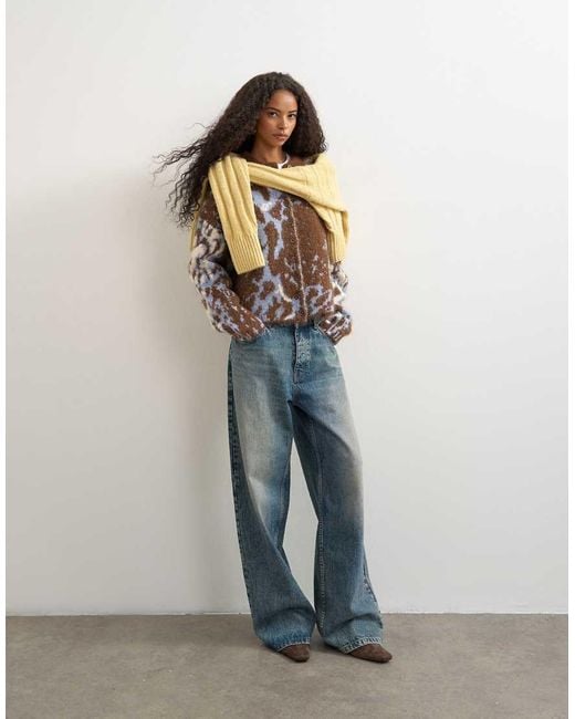 TOPSHOP Brown Knitted Boxy Floral Cardigan