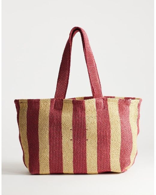 TOPSHOP Red Selia Large Stripe Straw Tote Bag