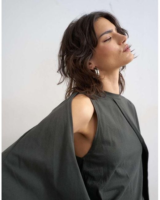 TOPSHOP Black Cape Draped Tee
