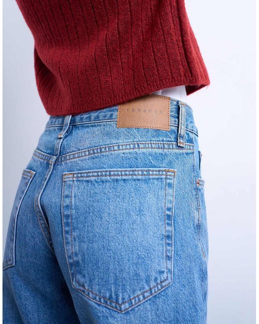 TOPSHOP Blue Runway Mid Rise Straight Jeans