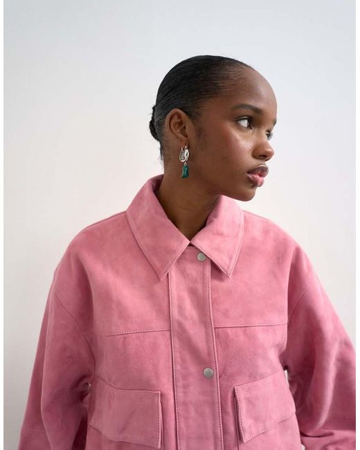 TOPSHOP Pink Premium Suede Bomber Jacket