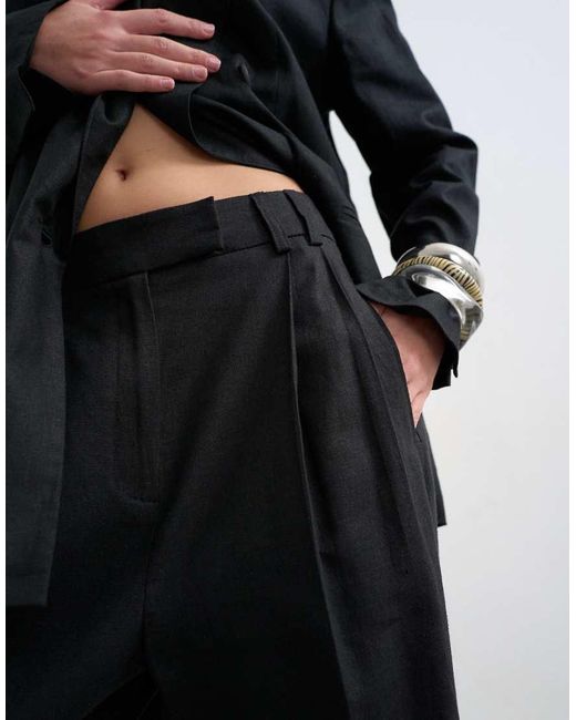 TOPSHOP Black Linen Barrel Leg Trouser