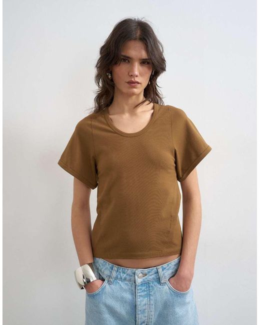 TOPSHOP Brown Scoop Neck Sculpted T-shirt