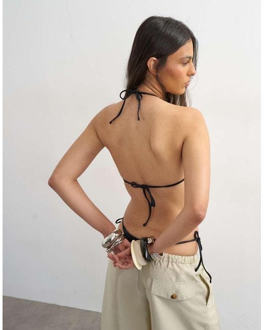 TOPSHOP Brown Sienna Embroidered Triangle Bikini