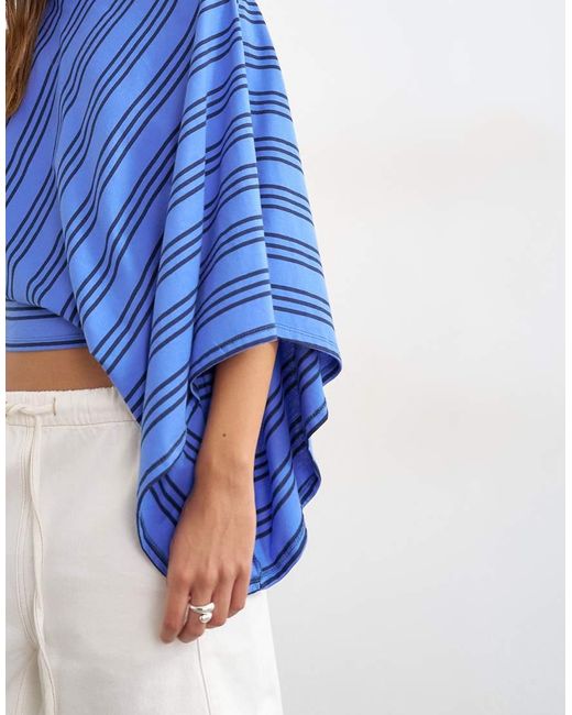 TOPSHOP Blue Stripe Distorted Cape Top