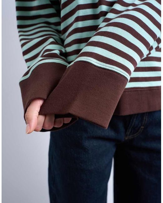 TOPSHOP White Stripe Oversized Deep Cuff Sweat