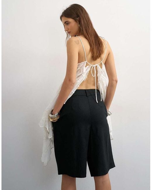 TOPSHOP Black Linen Bermuda Short