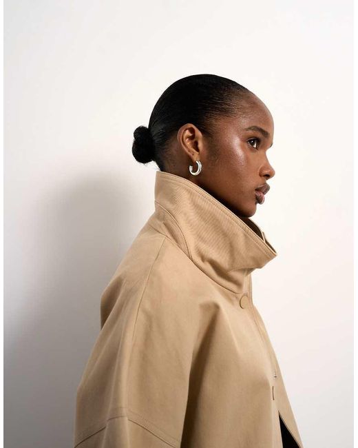 TOPSHOP White Oversized Clean Funnel Neck Trench Coat