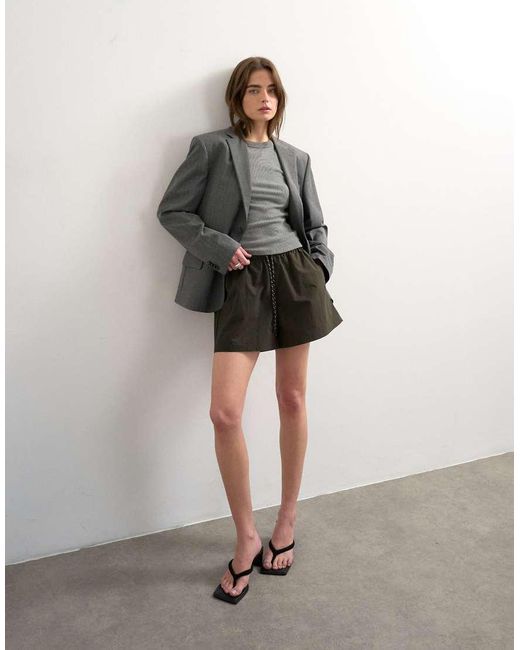 TOPSHOP Gray Nylon Runner Short With Insert Ties