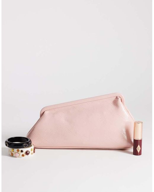 TOPSHOP Pink Anna Medium Angular Clutch Bag