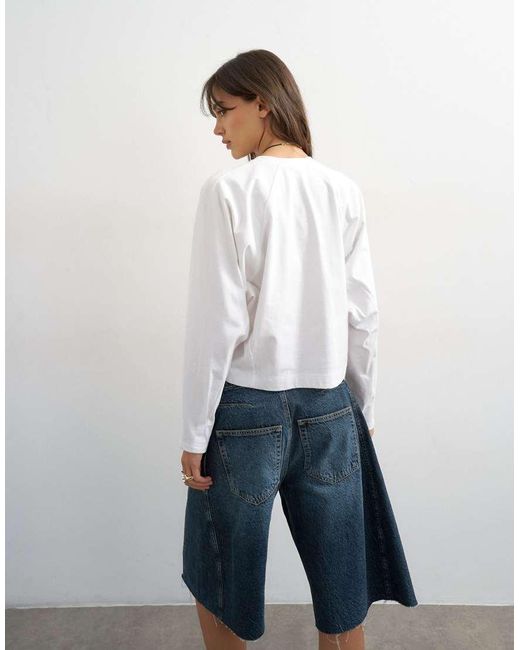 TOPSHOP White Raglan Cinch Cuff Long Sleeve Top