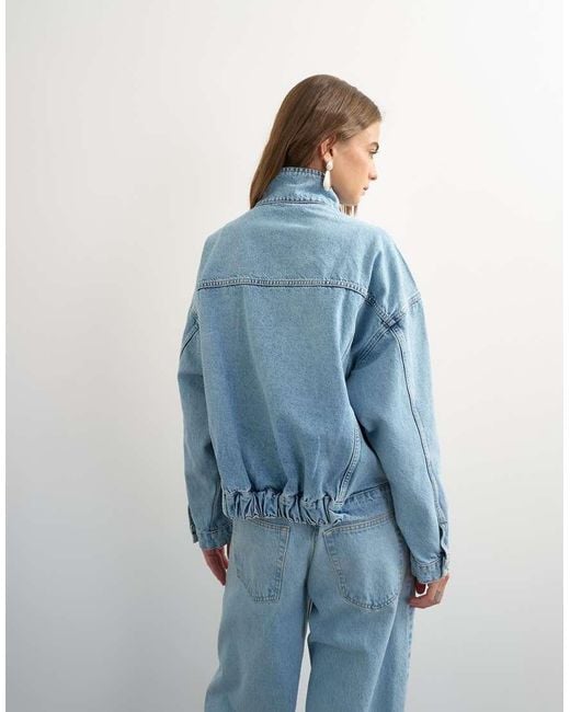 TOPSHOP Blue Denim Funnel Neck Elastic Hem Detail Jacket