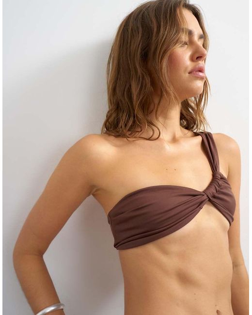 TOPSHOP Brown Tiana Off Shoulder Bikini Top With Twist
