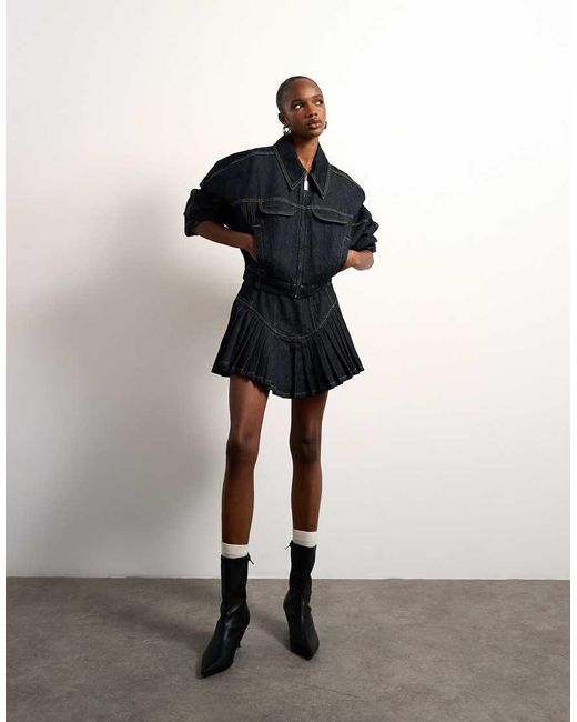TOPSHOP Natural Tolu Coker X Denim Super Mini Pleated Skirt Circular Design