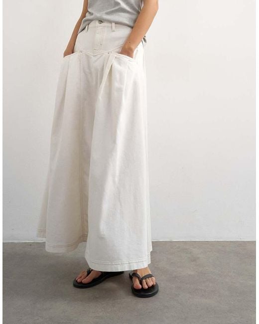TOPSHOP White Denim Pleated Maxi Skirt