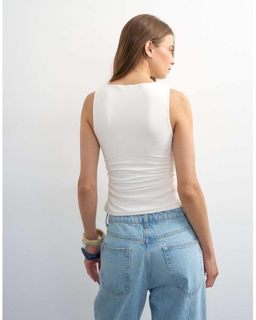 TOPSHOP Blue Knot Detail Beaded Ruched Tank