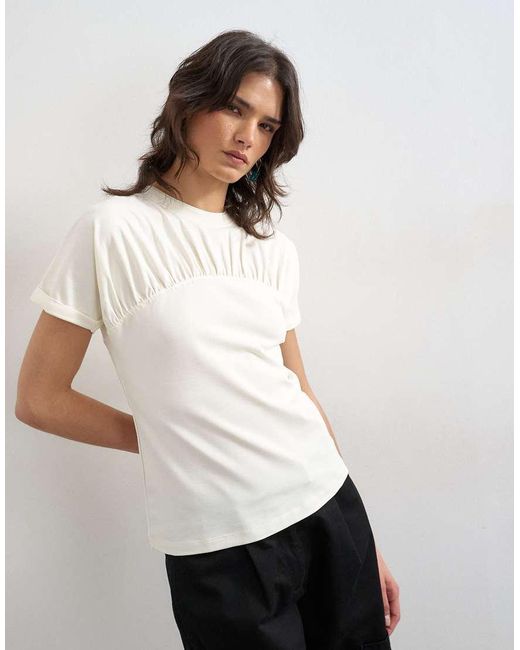 TOPSHOP White Gathered Yoke Cap Sleeve T-shirt