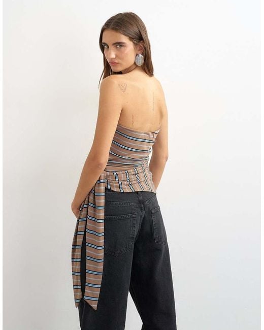 TOPSHOP White Stripe Tie Detail Bandeau Top