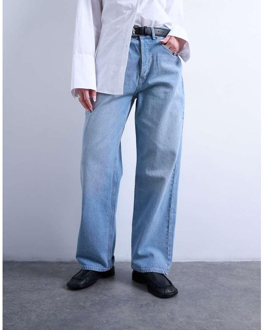 Topshop Hourglass Blue Mid Rise Loose Fit Straight Jean