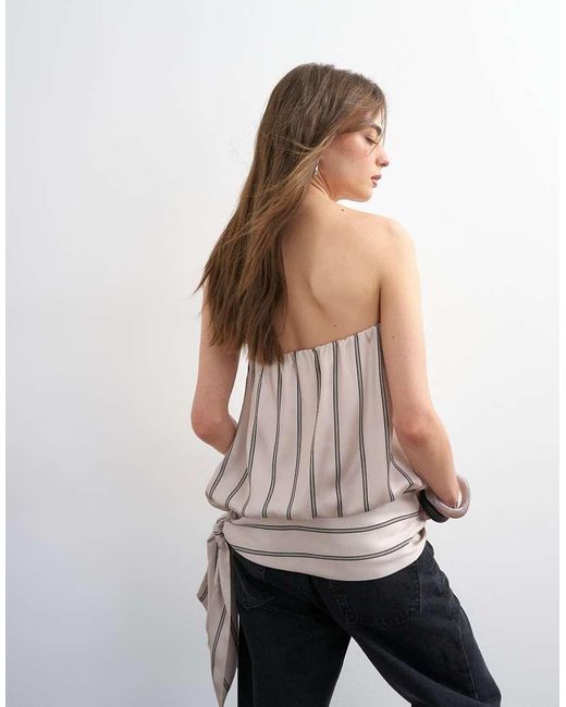TOPSHOP White Bandeau Bubble Stripe Top