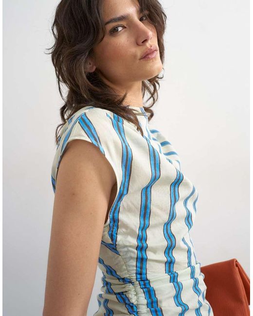 TOPSHOP Multicolor Ruched Side Cap Sleeve Top