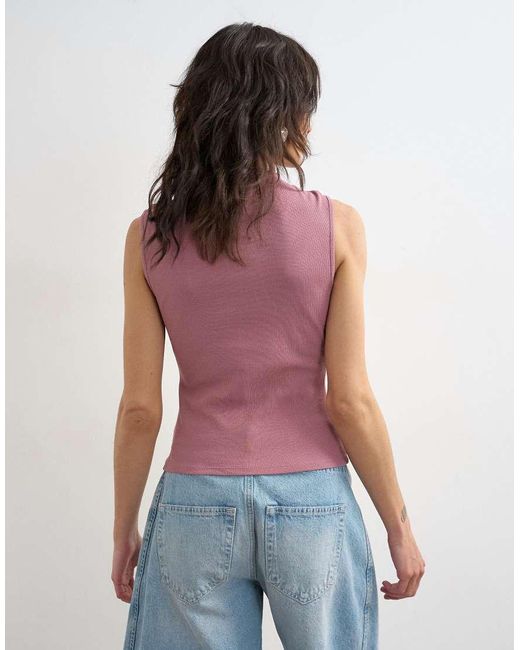TOPSHOP Red Asymmetric Button Detail Sleeveless