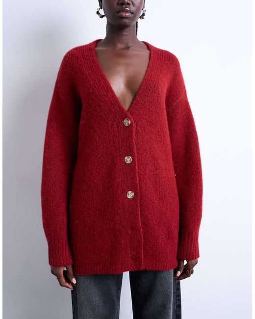 TOPSHOP Red Easy Oversized Boyfriend Fit Longline Knit Cardigan