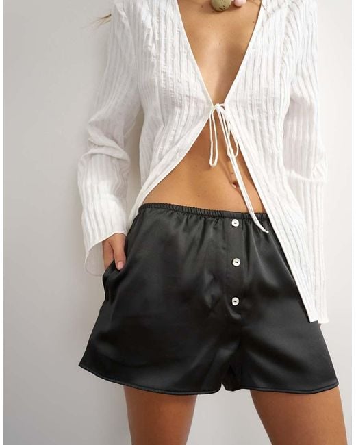 TOPSHOP Gray Satin Button Detail Short