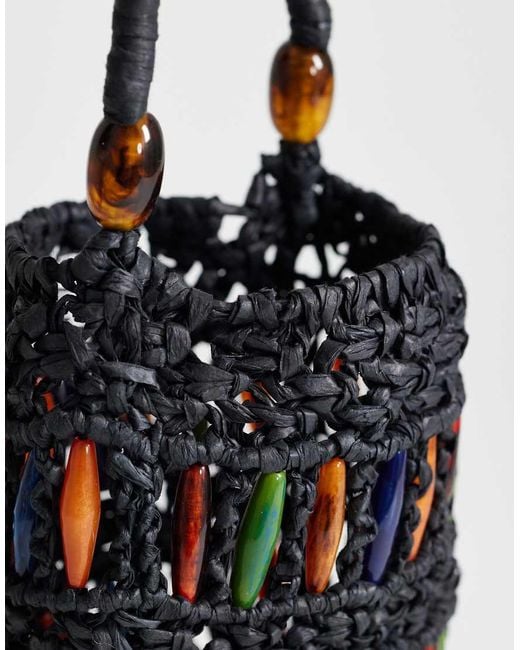 TOPSHOP White Harley Raffia Grab Bag With Beads