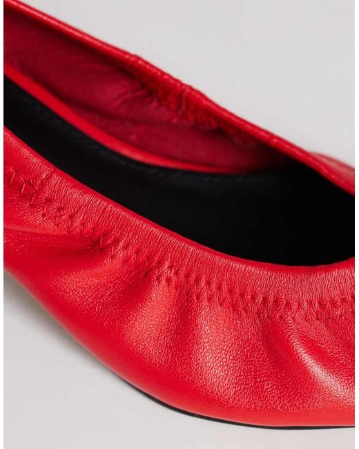 TOPSHOP Red Arizona Faux Leather Ruched Kitten Heel Court Shoes