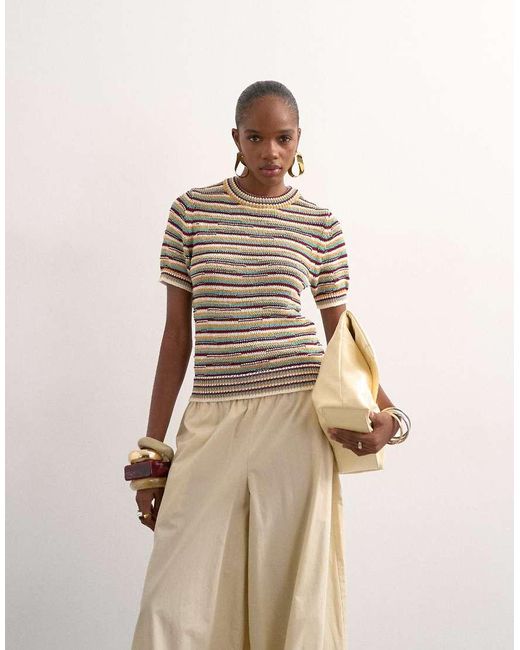 TOPSHOP Natural Knitted Stripe Top