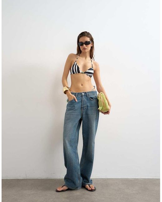 TOPSHOP Blue Mono Triangle Bikini Top