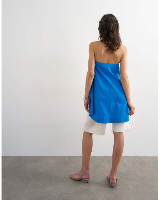 TOPSHOP Blue High Low Bandeau Top
