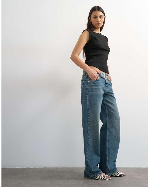 TOPSHOP Blue Low Rise Belted Jean