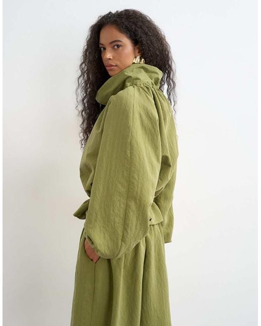 TOPSHOP Green Co Ord Funnel Neck Jacket With Tie Waist