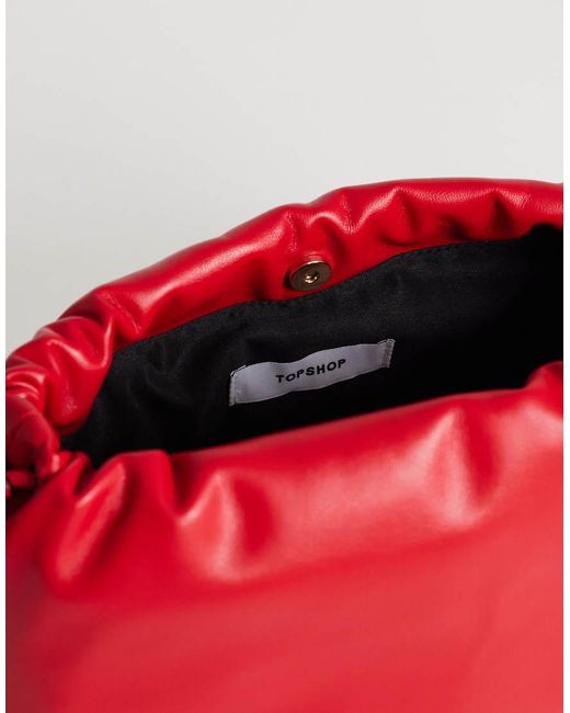 TOPSHOP Red Celia Medium Ruched Clutch Bag