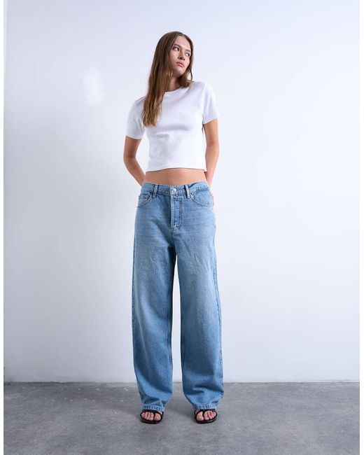TOPSHOP Blue Column Mid Rise Jeans
