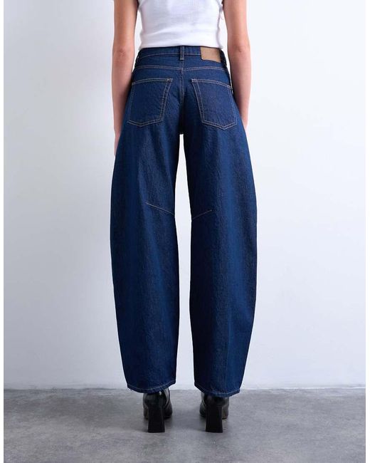 TOPSHOP Blue Barrel Mid Rise Jeans