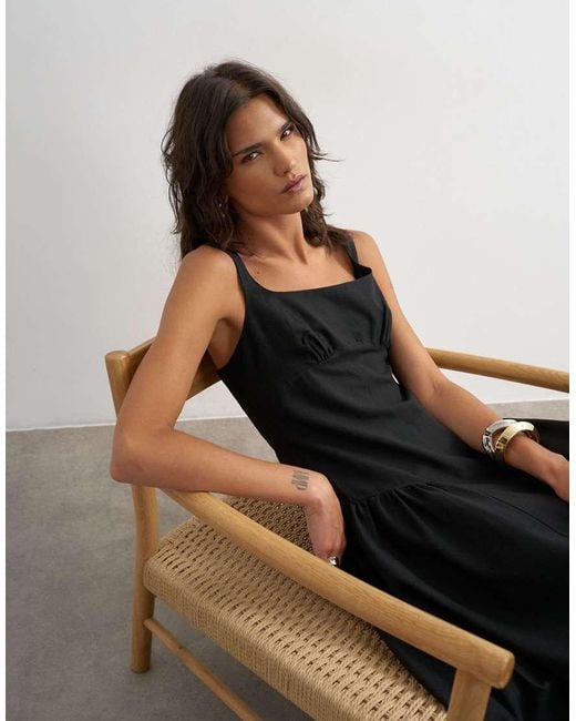 TOPSHOP Black Dropped Waist Maxi Dress